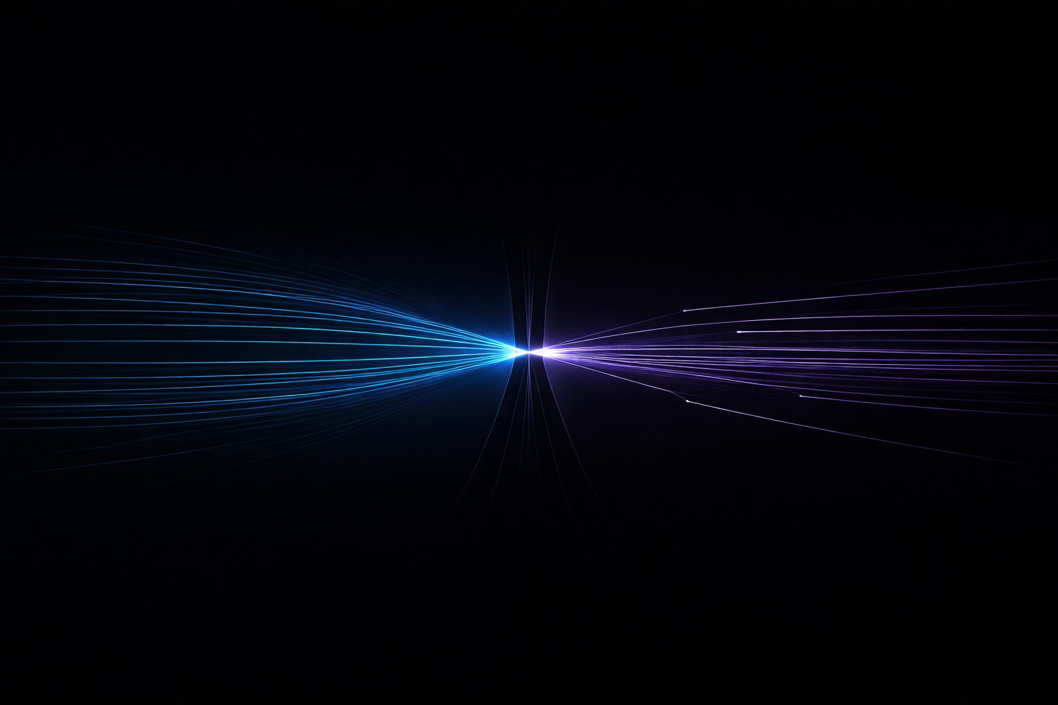 Ilustração minimalista futurista mostrando fluxo de linhas sendo comprimido em um gargalo, representando a limitação de hardware na inteligência artificial