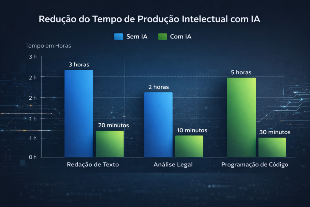 Comparativo de tempo de produção intelectual com e sem uso de inteligência artificial