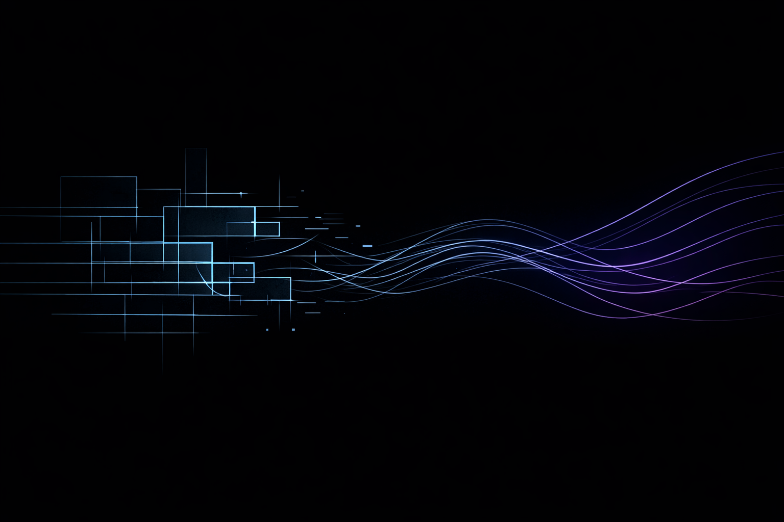 Transição de software tradicional para agentes de IA representada por linhas geométricas que se transformam em fluxo contínuo