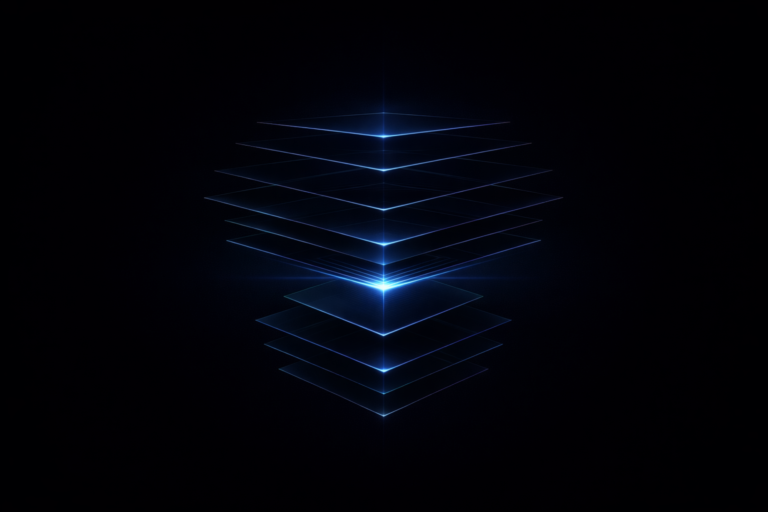 Ilustração abstrata minimalista representando automação com IA comprimindo múltiplas etapas de trabalho em um único sistema central